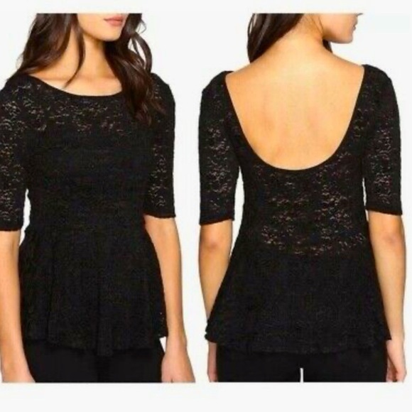 Free People Second Chance Black Peplum Lace Blouse Size M - Picture 1 of 6
